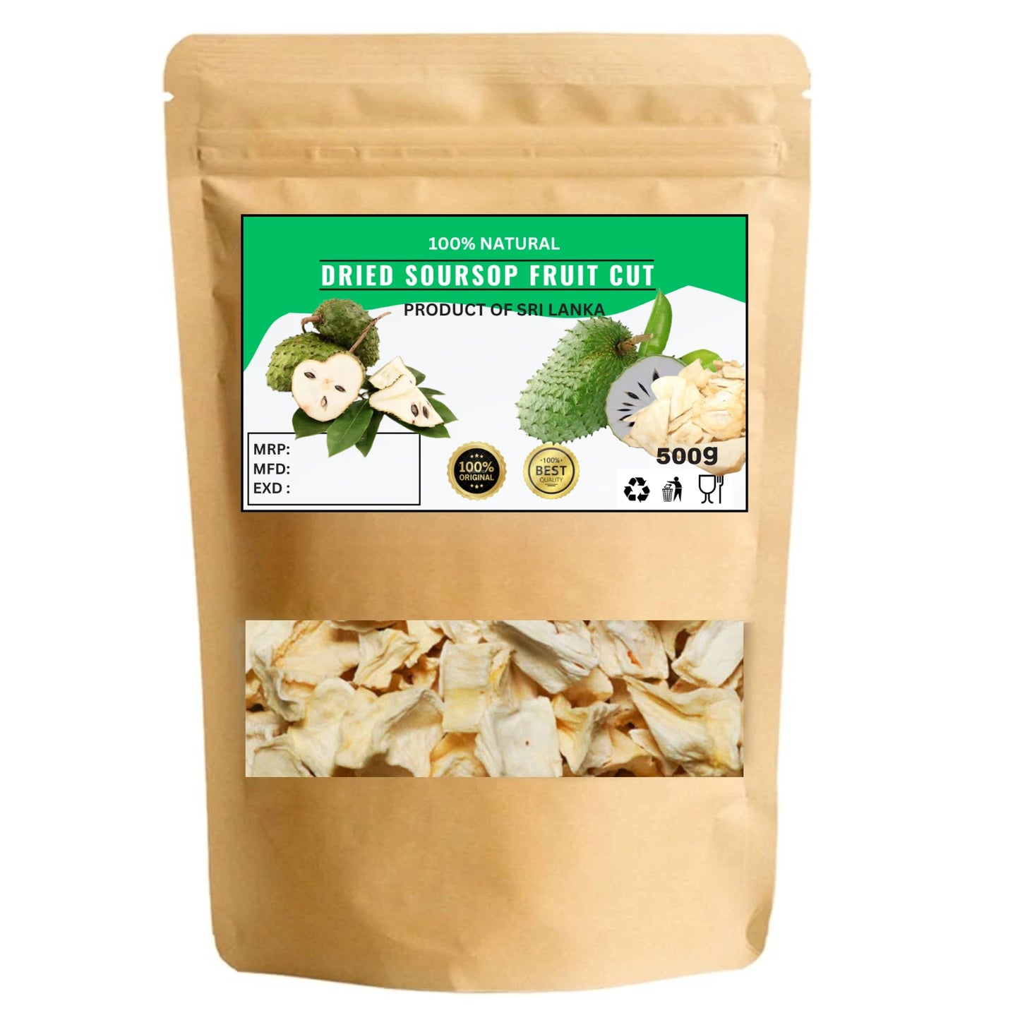 Organic Dried Soursop Fruit Cut Graviola Annona - 100% Pure Premium Quality!