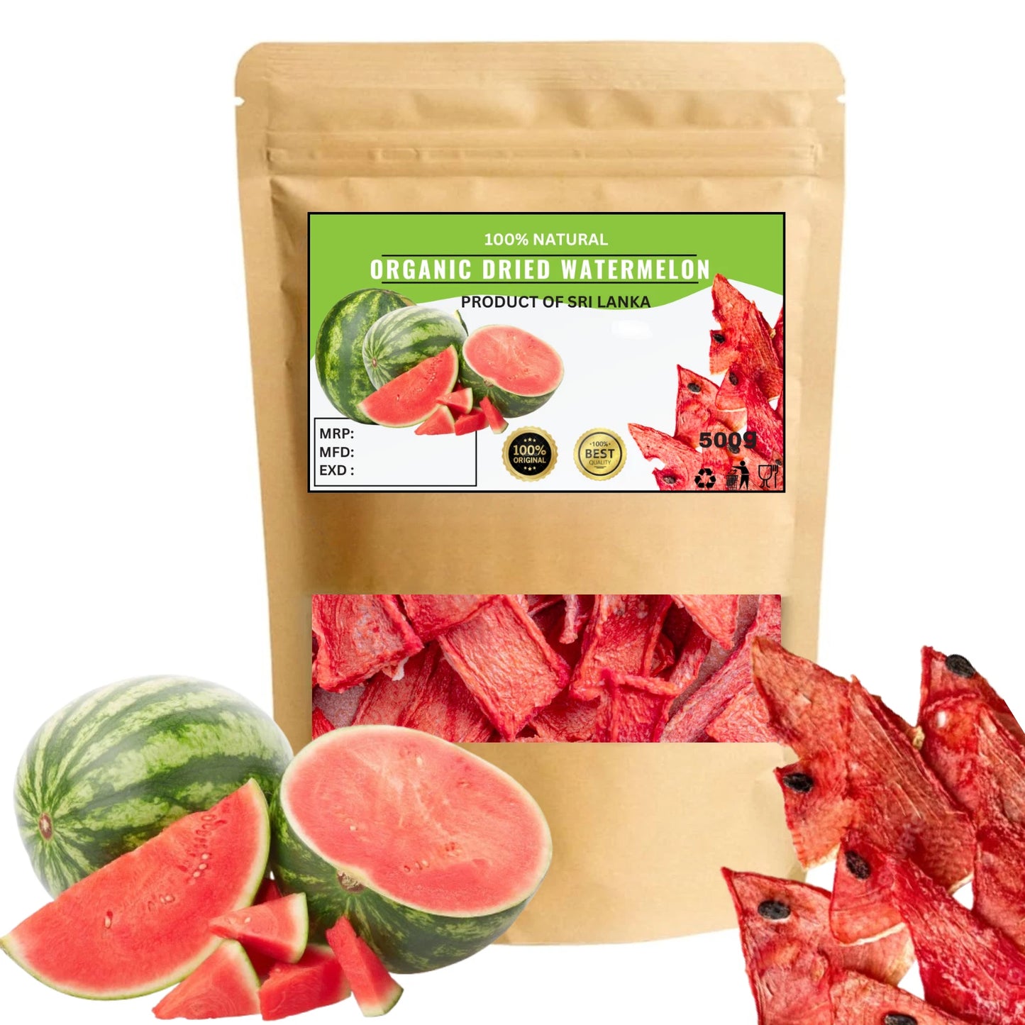 Organic Dried Watermelon Slices - 100% Natural Pure Premium Quality!