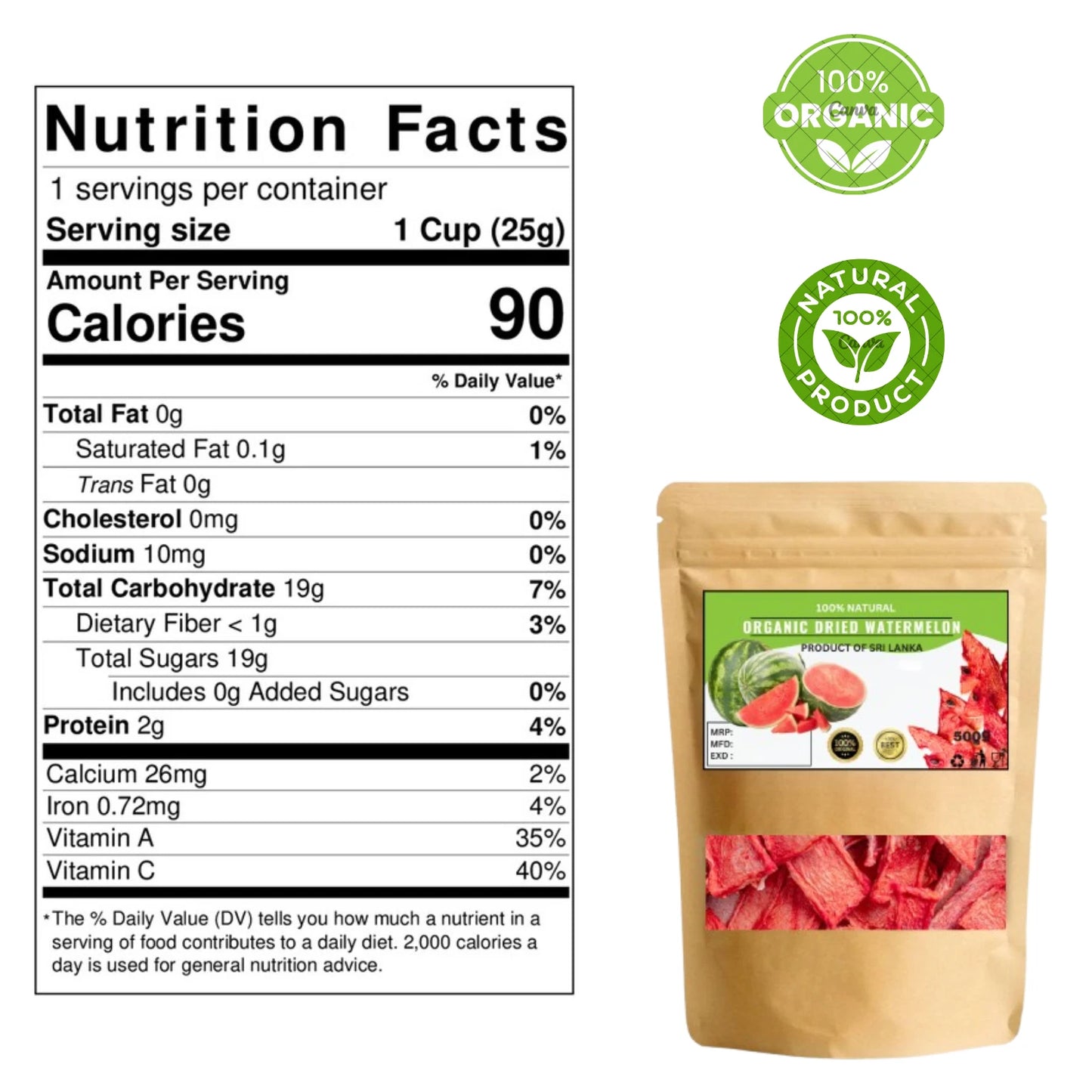 Organic Dried Watermelon Slices - 100% Natural Pure Premium Quality!